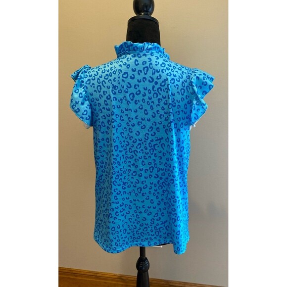 Bundle 2 Blouses Womens Sz Medium Blue Cheetah Print T Shirt Red White Blue Top - Picture 5 of 12